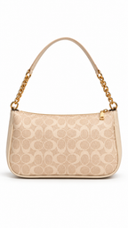 Beige Printed Bag with Gold Chain & Luxury Detailing