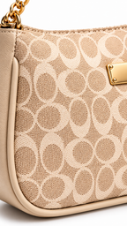 Beige Printed Bag with Gold Chain & Luxury Detailing