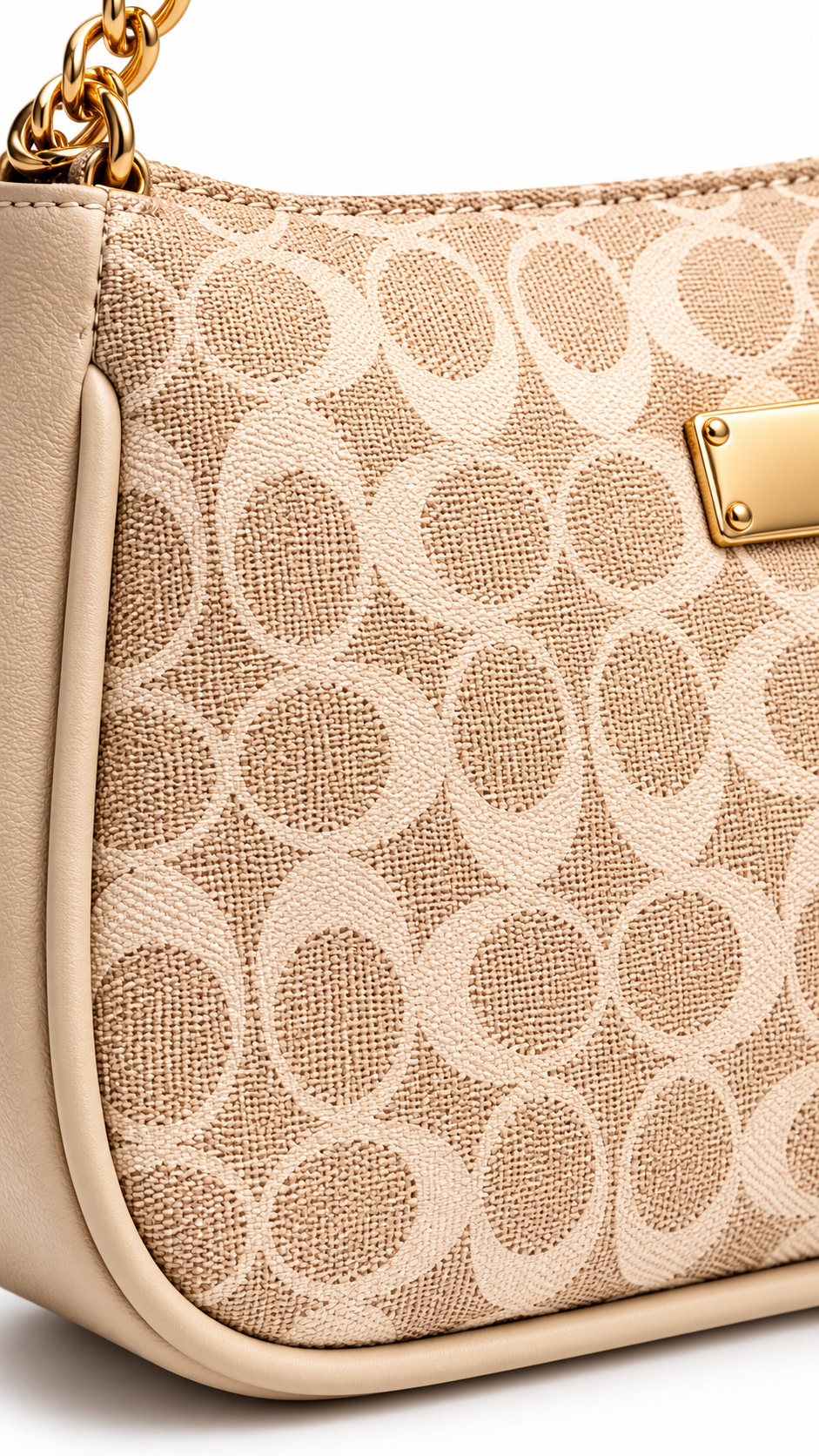 Beige Printed Bag with Gold Chain & Luxury Detailing