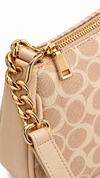 Beige Printed Bag with Gold Chain & Luxury Detailing