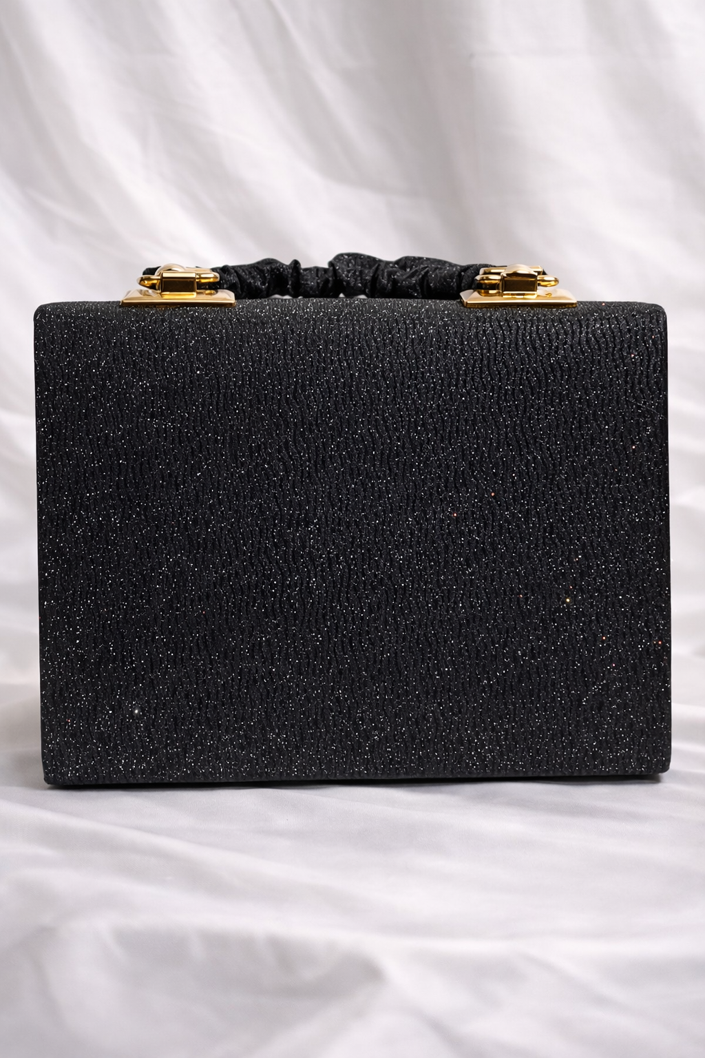 Black Glitter Shimmer Flap Bag with Gold Chain for Women
