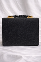 Black Glitter Shimmer Flap Bag with Gold Chain for Women