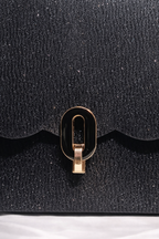 Black Glitter Shimmer Flap Bag with Gold Chain for Women