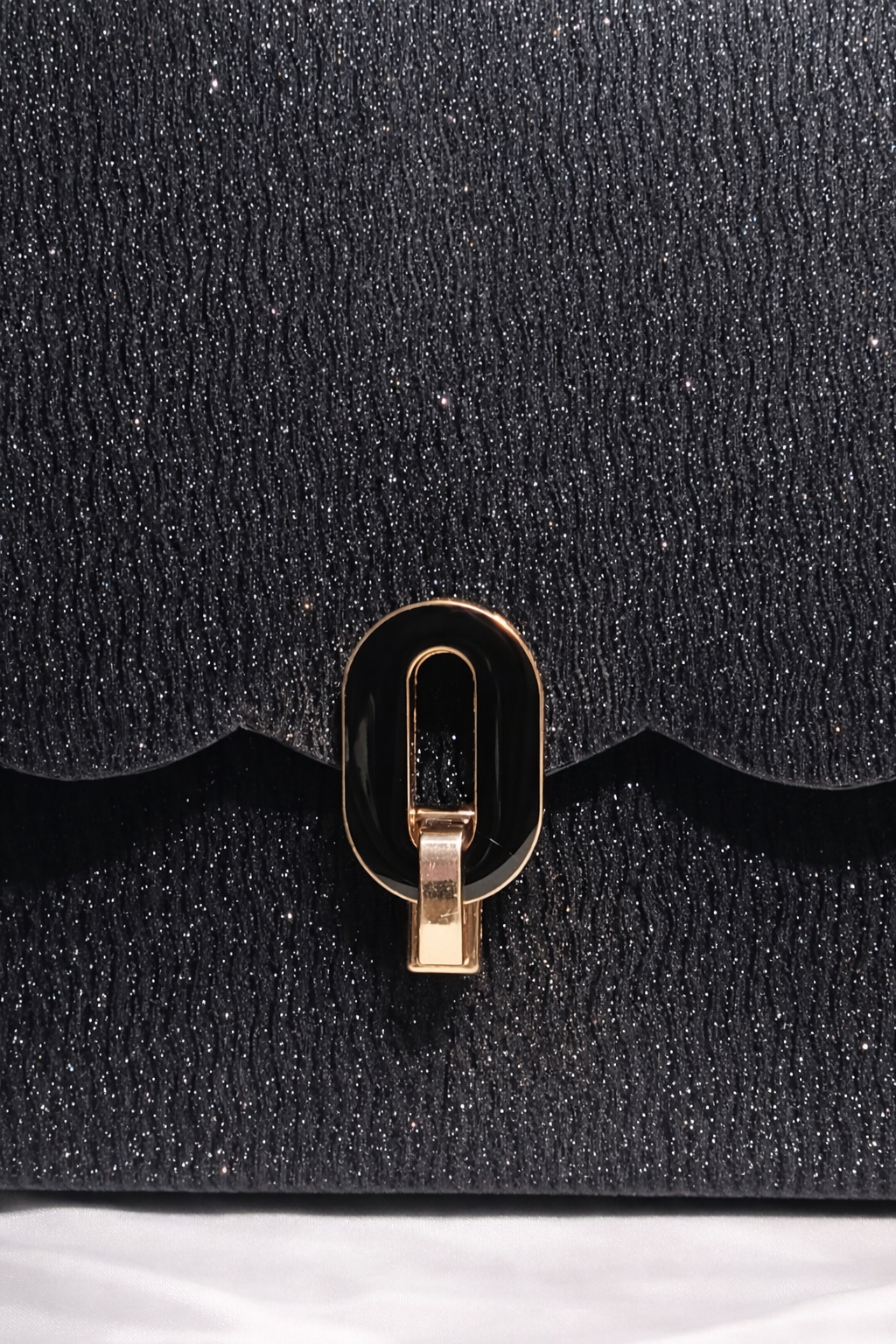 Black Glitter Shimmer Flap Bag with Gold Chain for Women