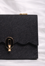 Black Glitter Shimmer Flap Bag with Gold Chain for Women