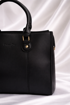 Large black leather-style tote bag with spacious interior for working ladies in Pakistan