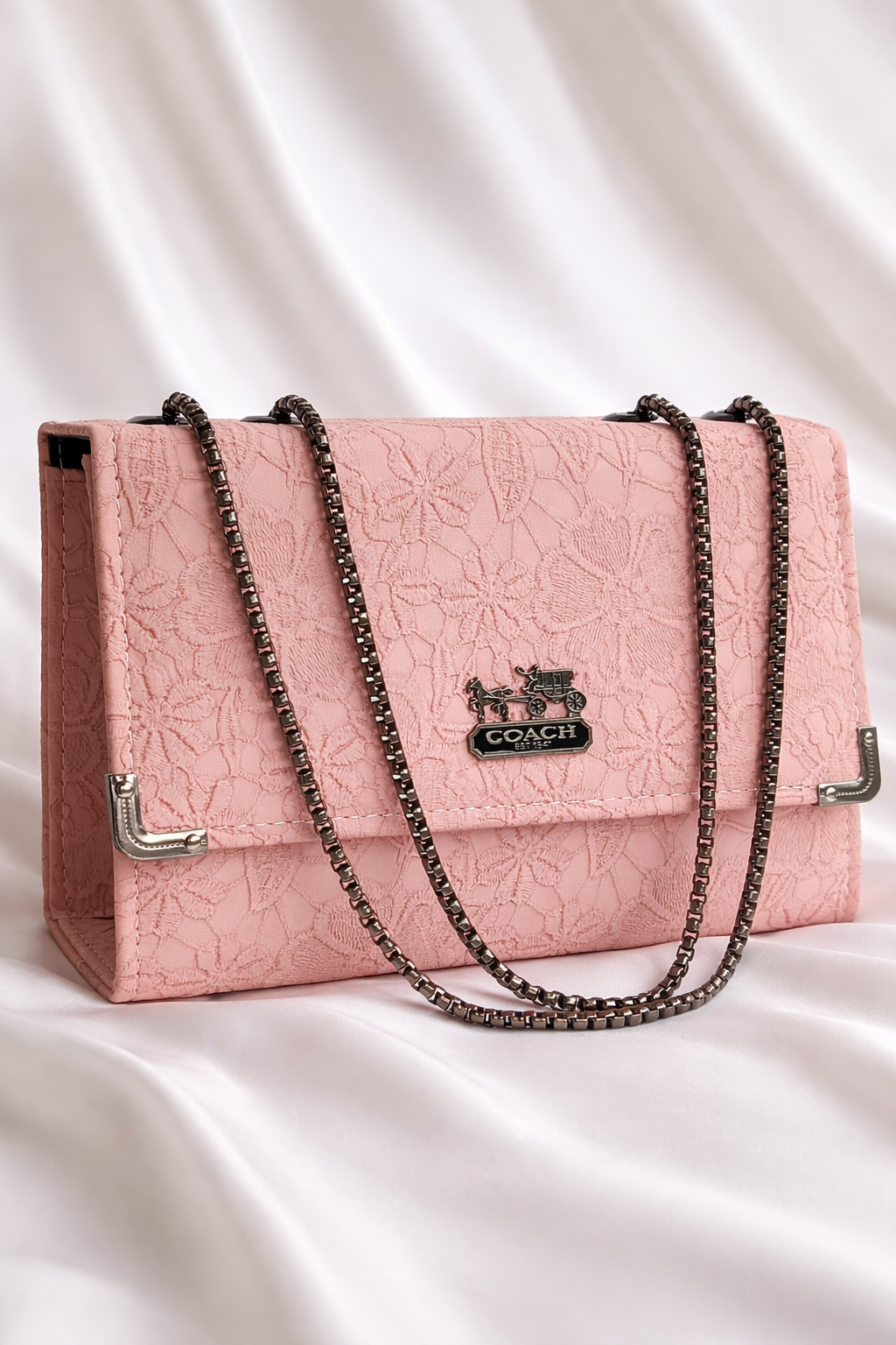 Elegant blush pink handbag with beautiful floral print and sturdy top handles - Silslah Store