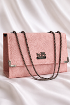 Elegant blush pink handbag with beautiful floral print and sturdy top handles - Silslah Store