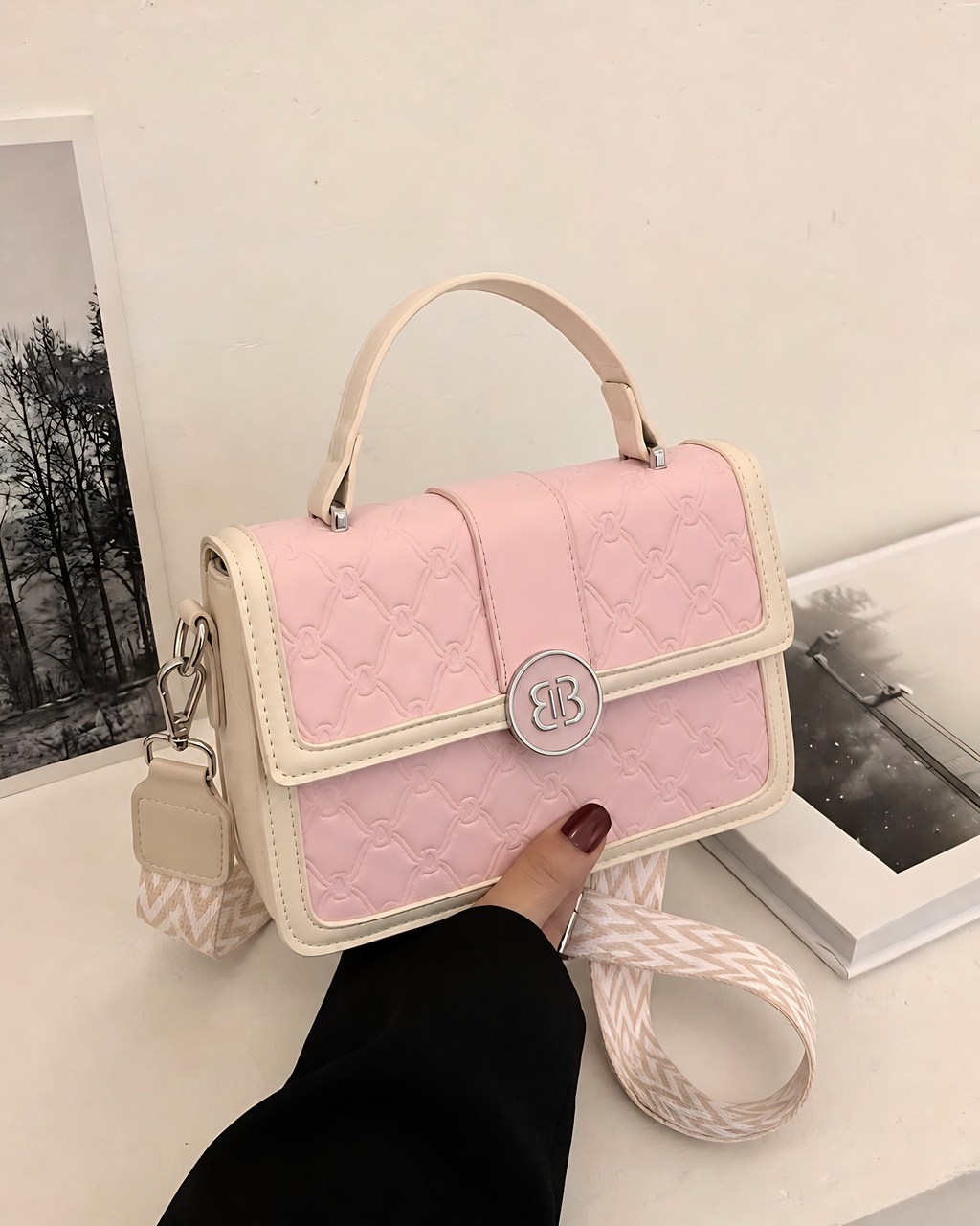 Soft Blush Stitch Crossbody Bag