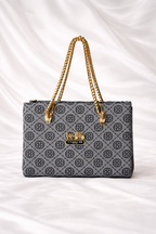 Grey signature print handbag for ladies with sturdy top handles - Silslah Store