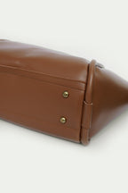 Luxe Tote Bag for Women | Smooth Tan Leather with Gold Studs