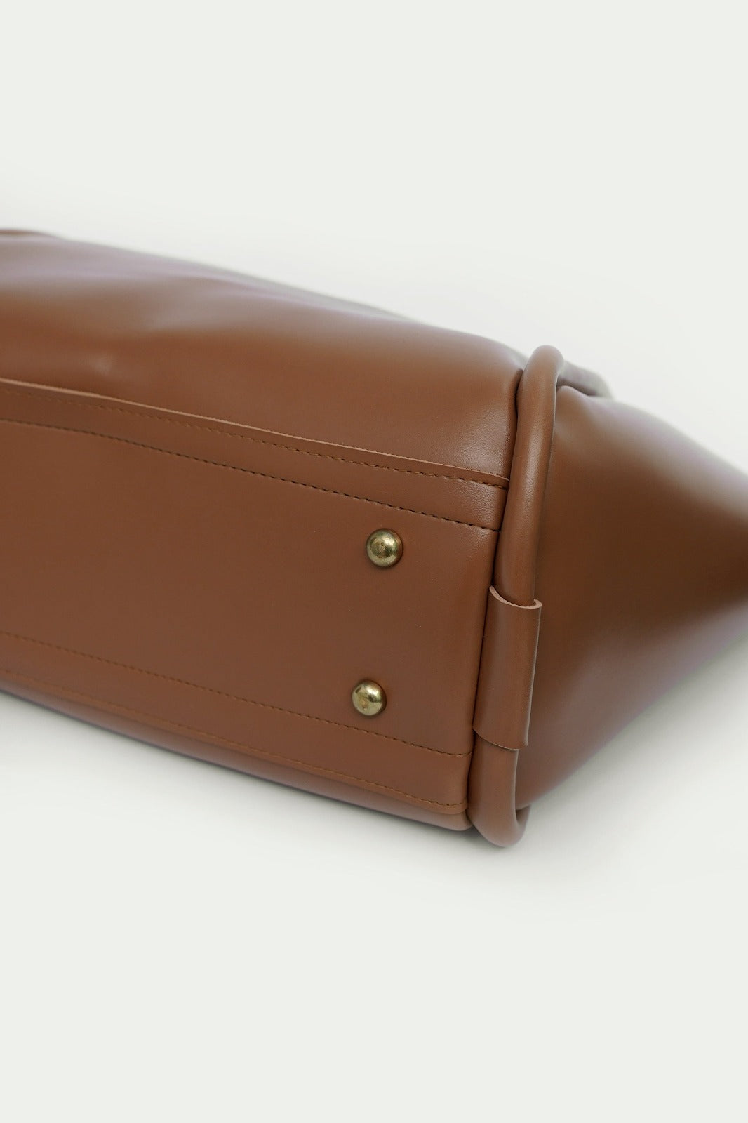 Luxe Tote Bag for Women | Smooth Tan Leather with Gold Studs