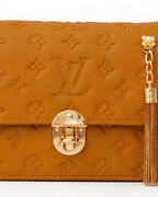 Mustard Embossed Bag for Women with Gold Detailing and Chain Strap