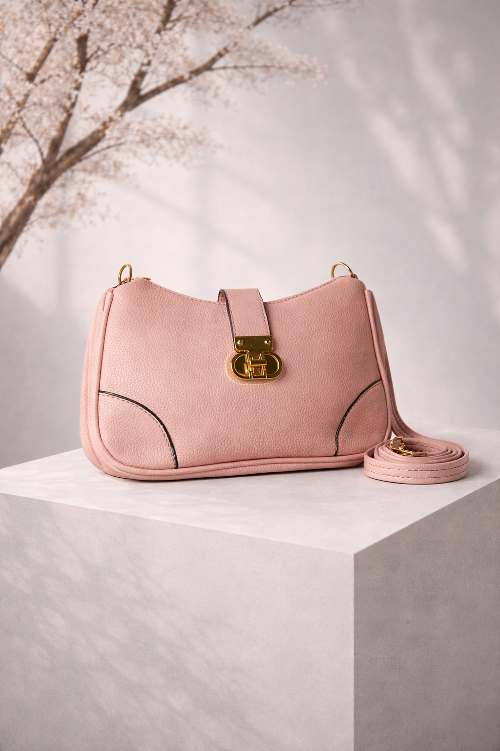 Cute pink pebbled leather crossbody bag for university students and teenagers - Silslah