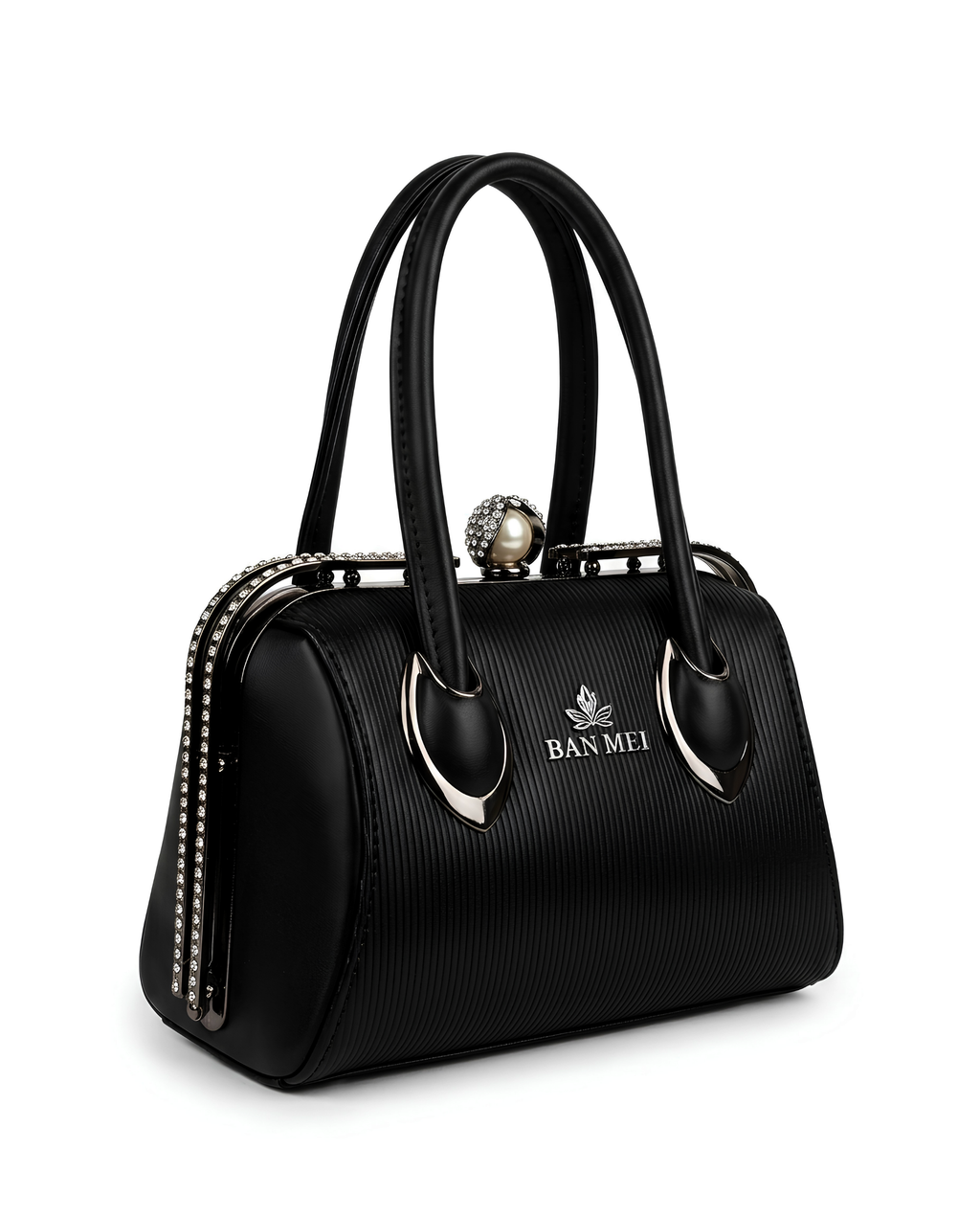 Premium white embossed leather handbag with pearl crystal clasp for Pakistani weddings season