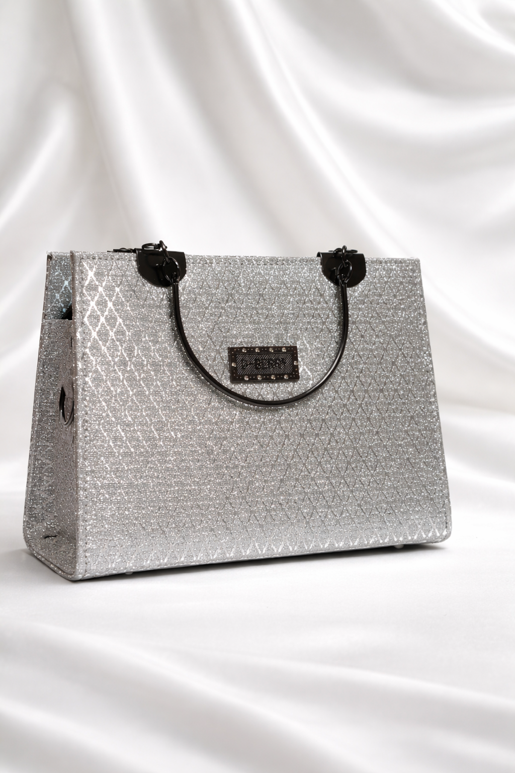 Silver glittery diamond handbag for bridal and evening wear with luxury finish