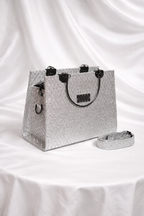 Silver glittery diamond handbag for wedding and party wear with luxury finish