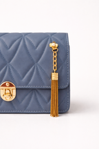 Elegant slate blue handbag in Pakistan with embossed texture, secure flap closure, and stylish look for everyday wear - Silslah Store