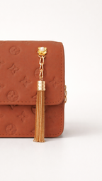 Elegant tan brown embossed handbag in Pakistan featuring durable strap, gold detailing, and practical storage for everyday essentials - Silslah Store