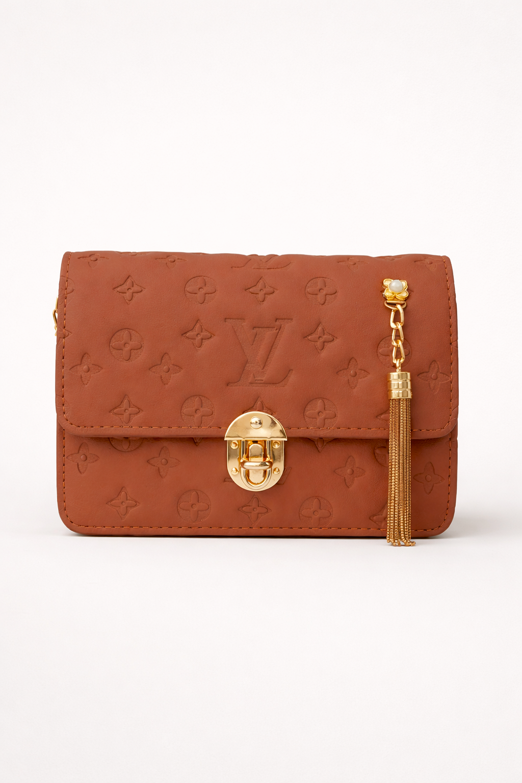 Trendy brown shoulder bag for girls in Pakistan with gold clasp and adjustable crossbody strap for daily use - Silslah Store