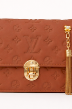 Stylish tan brown textured crossbody bag for girls in Pakistan with compact design ideal for casual outings and university