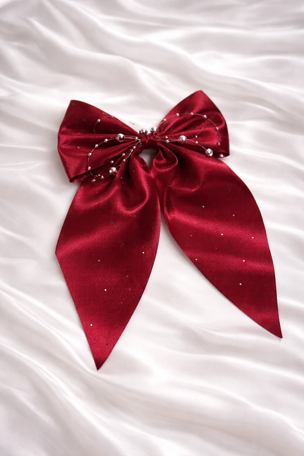 Beautiful white and pink satin hair bows with pearls for kids and women festive occasions in Pakistan